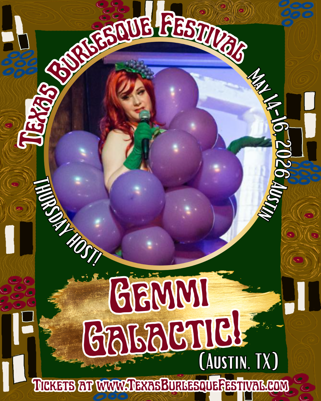 Austin Event Promo- Texas Burlesque Festival, Opening Night Extravaganza, Austin Burlesque, Hosted by Gemmi Galactic